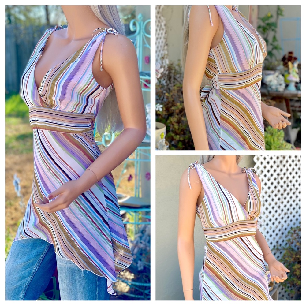 VTG❤️RARE Charlotte Russe Asymmetrical Chemise Empire Waist Tie Back Blouse - Picture 6 of 16